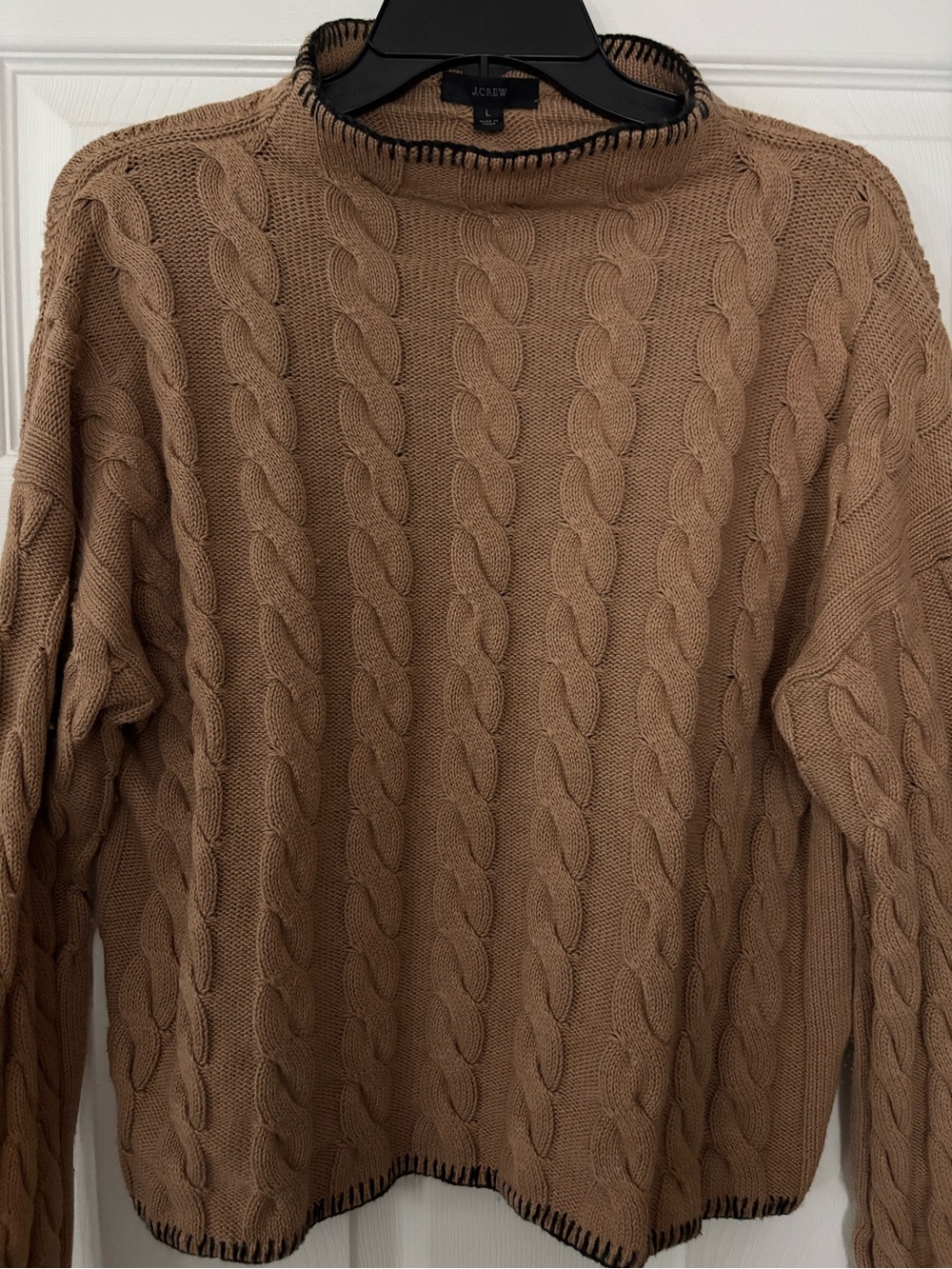 J. Crew Cotton and Cashmere Cable Knit Mock Neck Sweater